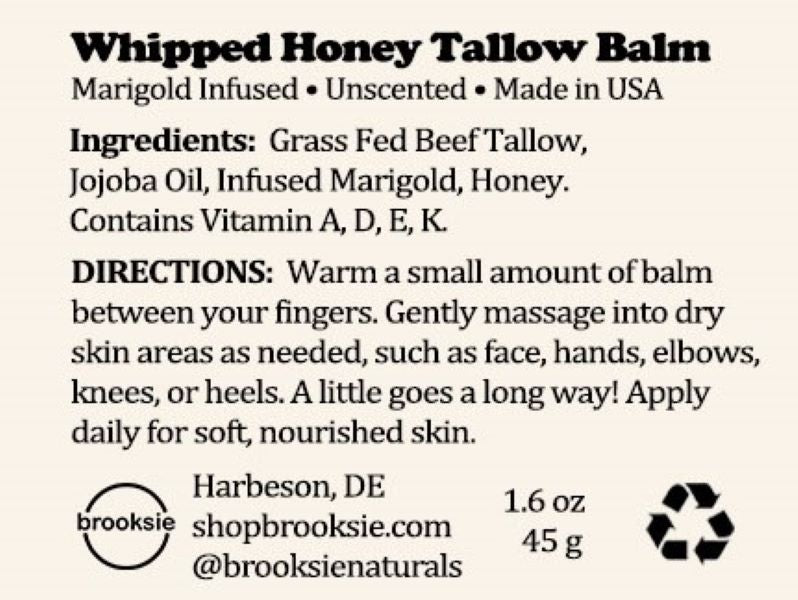 Brooksie Naturals Whipped Beef Tallow Label ingredients
