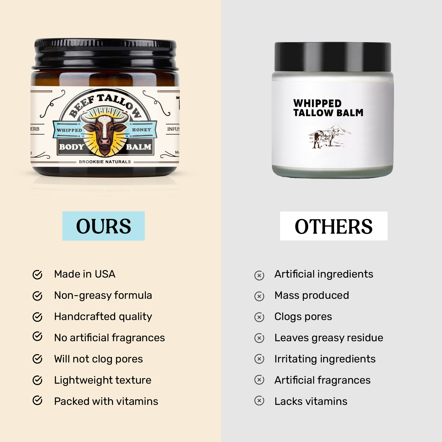 Brooksie Naturals Whipped tallow ours versus others