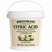 A white plastic bucket of Brooksie Company Citric Acid with a beige label, shown on a clean white background.