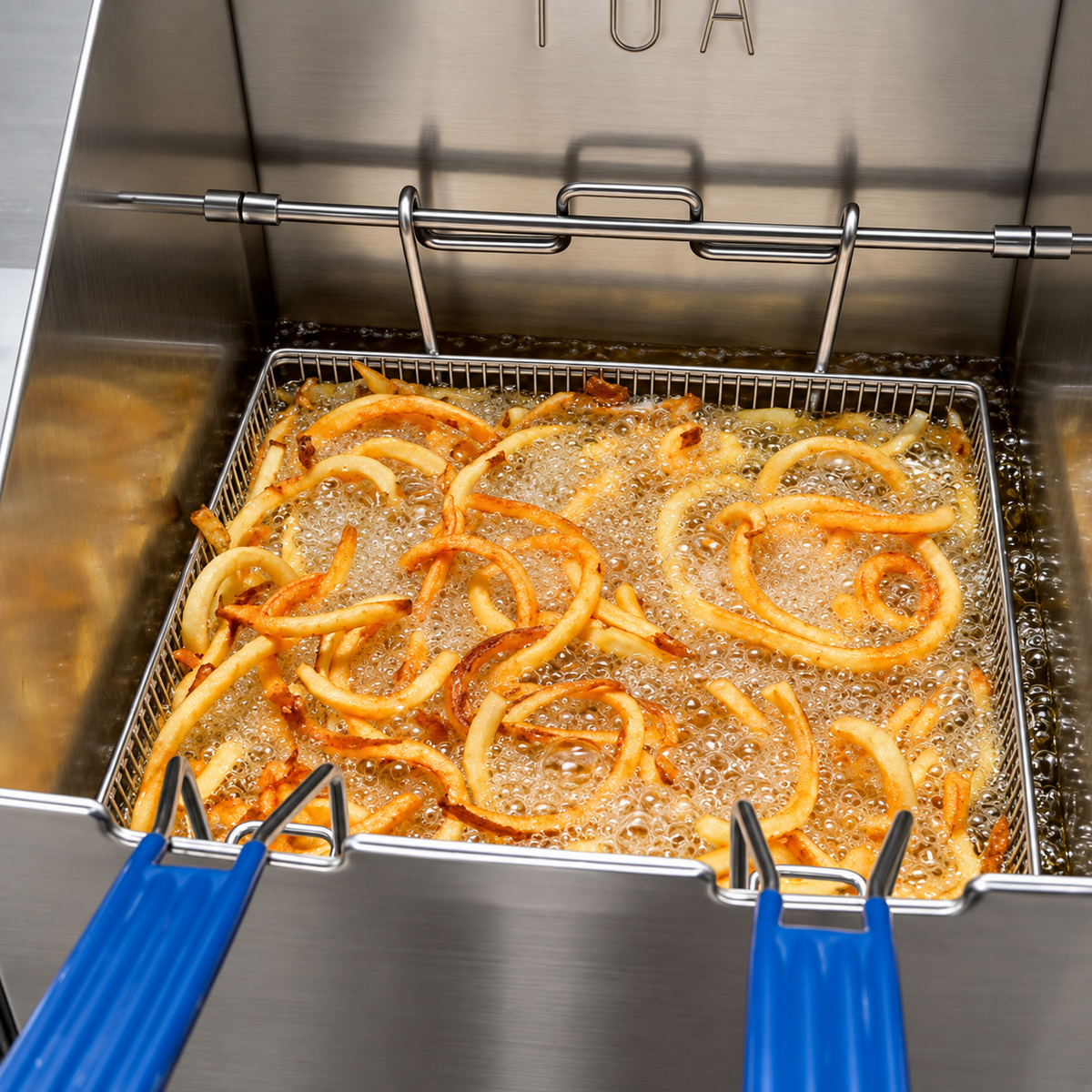 Curly fries in Brooksie beef tallow