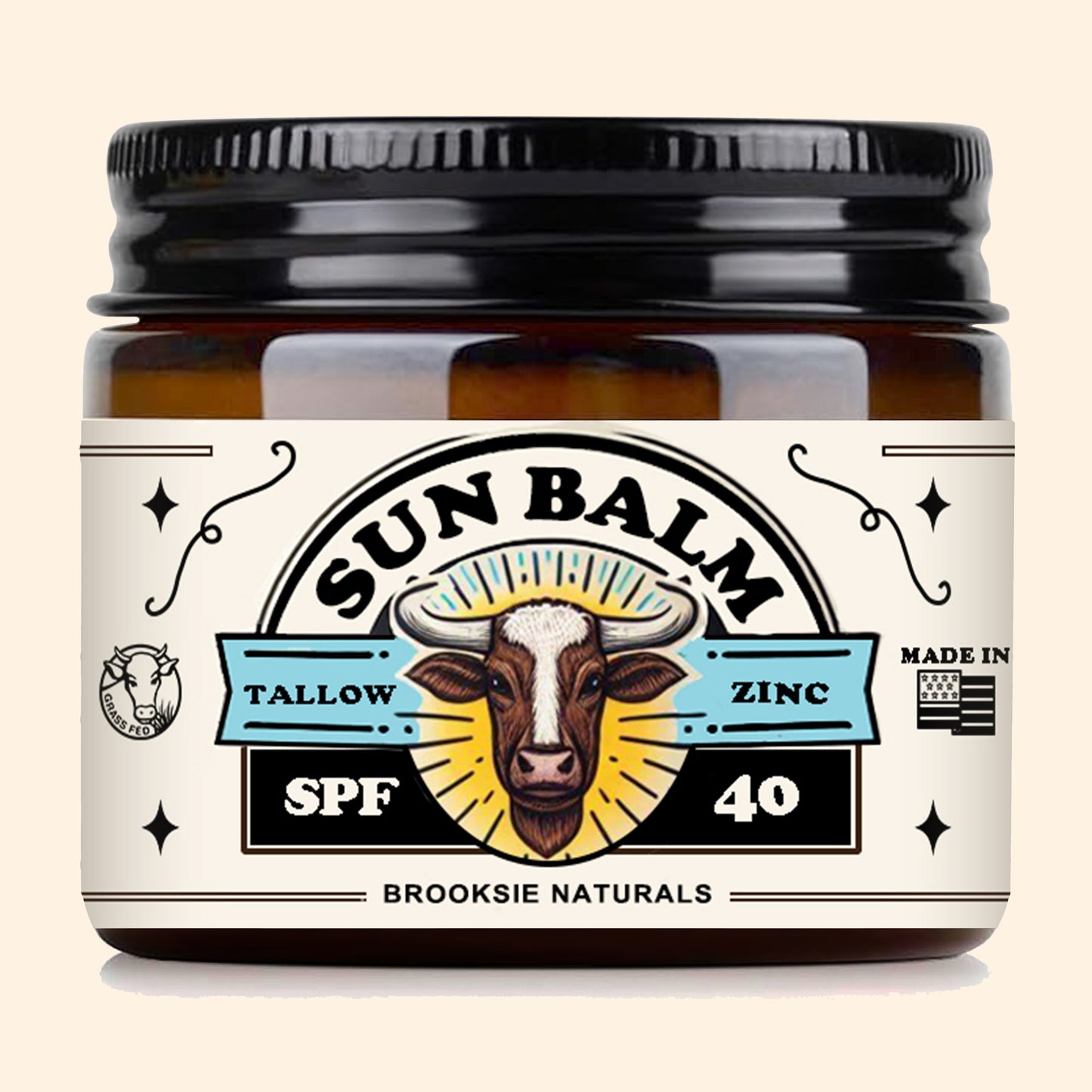 Beef Tallow Sun Balm for Skin SPF 40 - Moisturizer Cream - 100% Grass Fed Whipped Beef Tallow   - Unscented - 2 oz