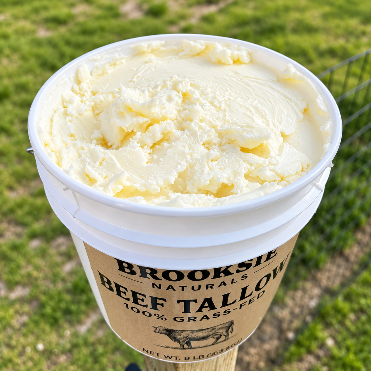 Brooksie beef tallow outdoors lid off