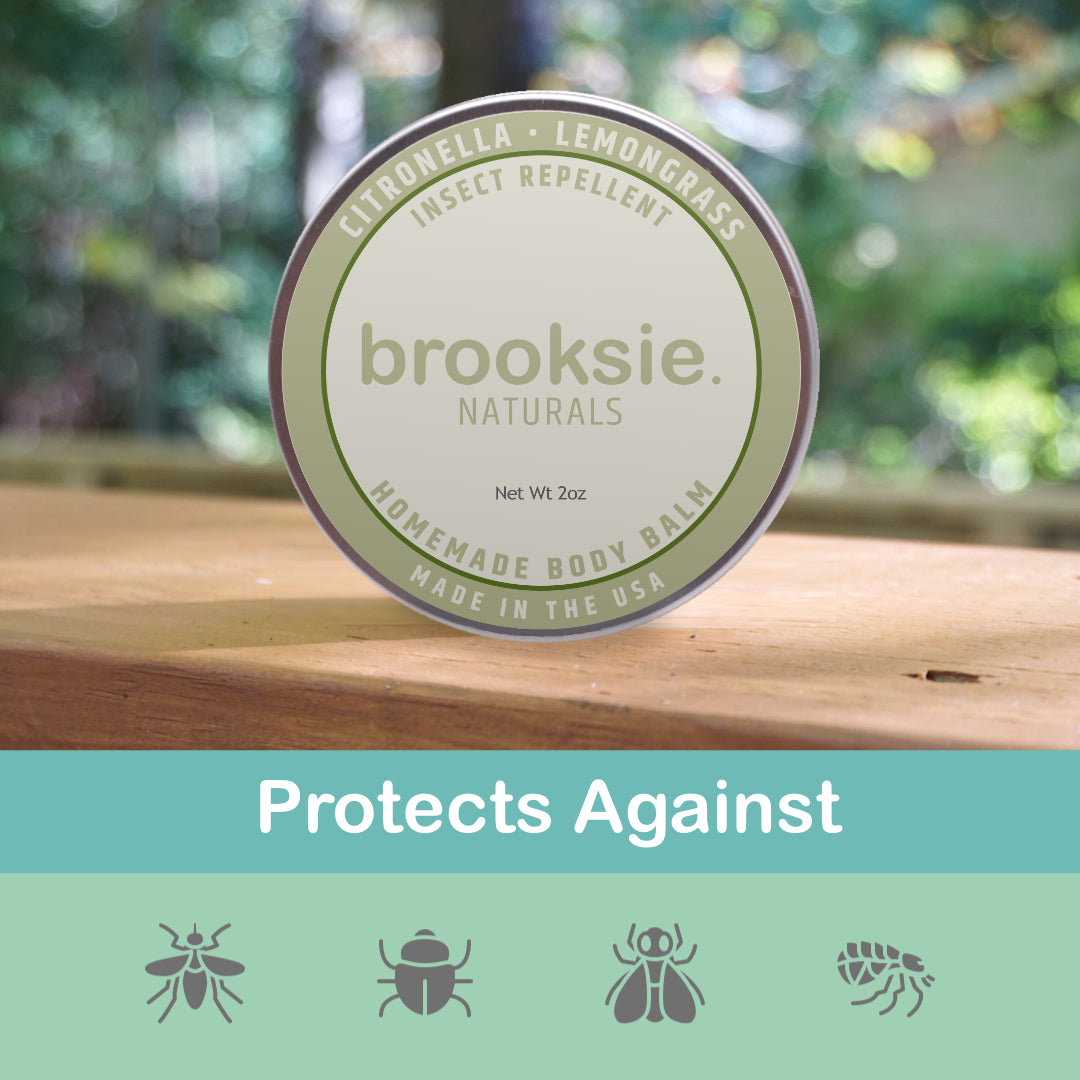 Brooksie™ Mosquito Repellent Balm Handmade with Citronella, Lemon Grass Essential Oils DEET Free. Protects Against Mosquitos, Flies, and Ticks All Natural